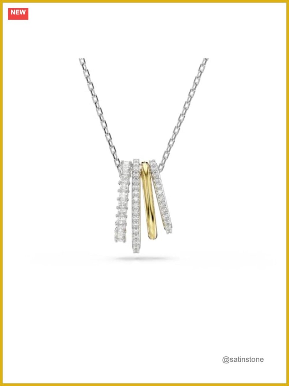 Hyperbola Pendant Necklace Crystal Round Square Cut Gold Tone Rhodium Plated